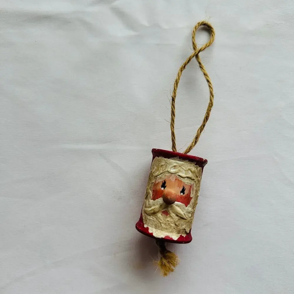Vintage Hand Painted Thread Spool Santa Primitive Farmhouse Christmas Ornament